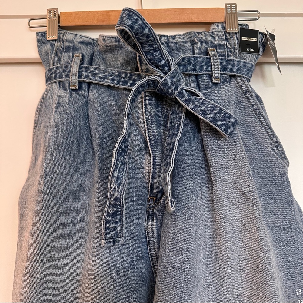 NWT Abercrombie & Fitch Light Blue Paperbag Waist Wide Leg Jeans